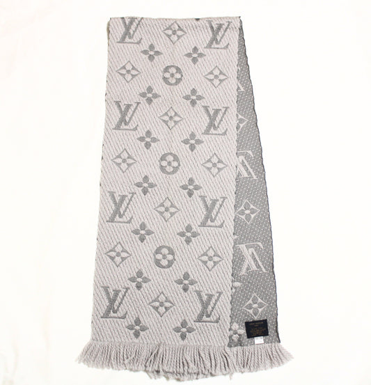 LOUIS VUITTON Vuitton Echarpe Logomania Muffler Wool Silk Grey Muffler