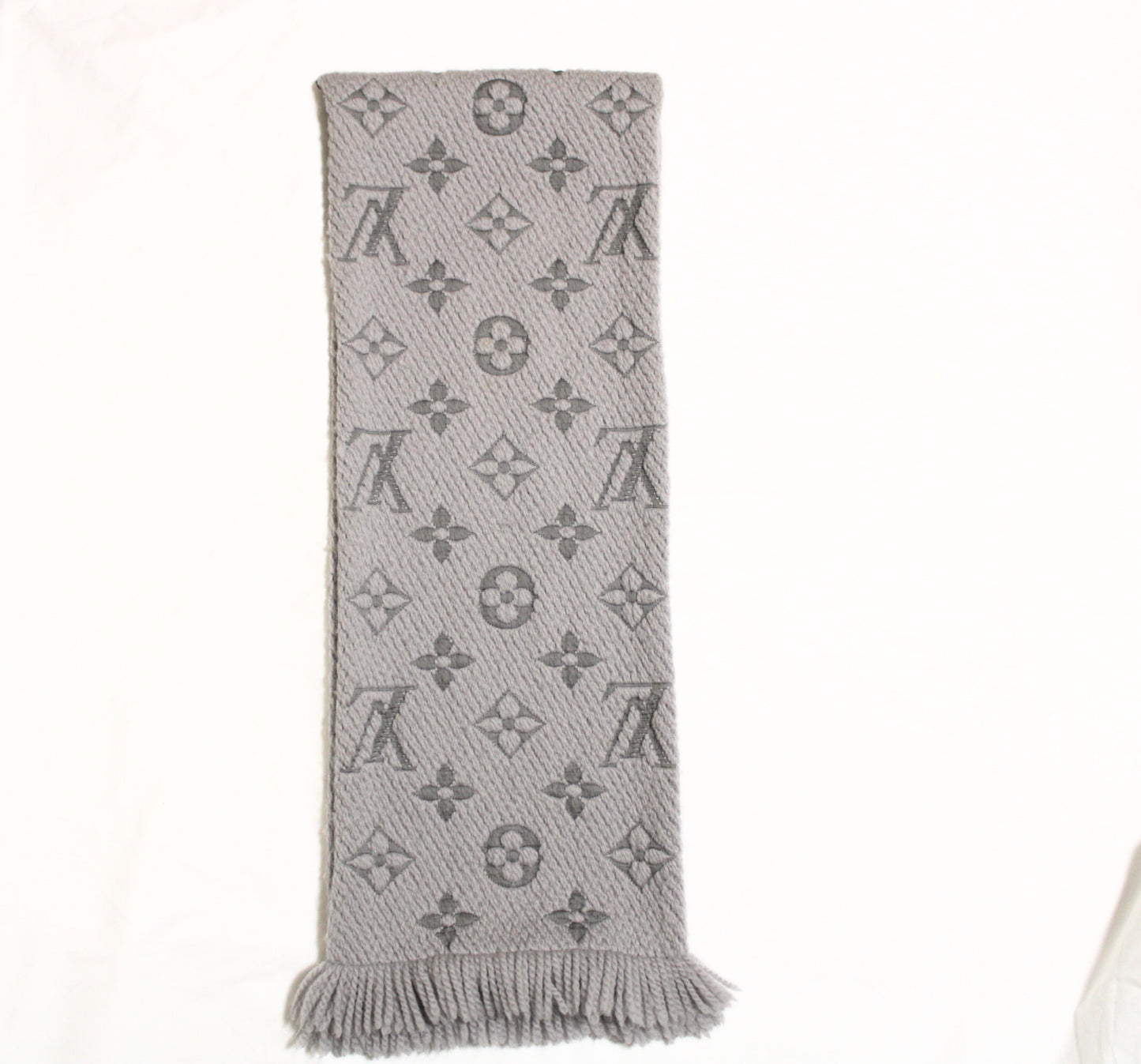 LOUIS VUITTON Vuitton Muffler Echarp Logomania Silk Wool Grey Muffler
