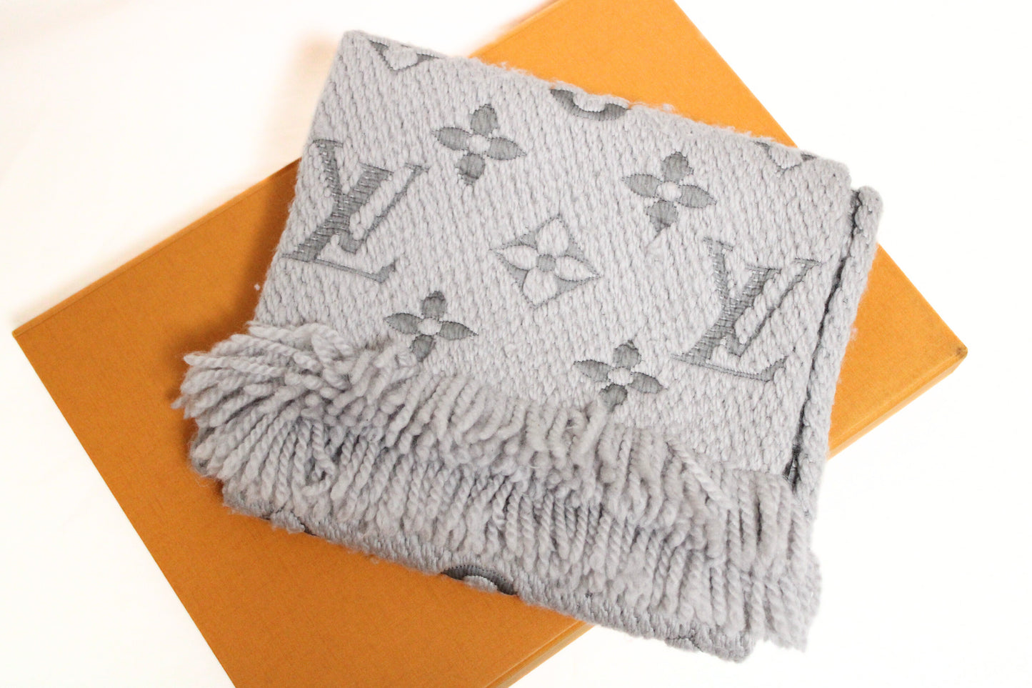 LOUIS VUITTON Vuitton Muffler Echarp Logomania Silk Wool Grey Muffler