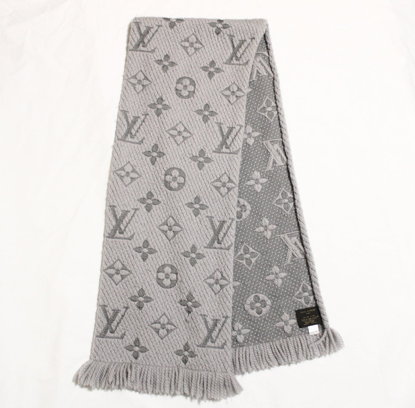 LOUIS VUITTON Vuitton Muffler Echarp Logomania Silk Wool Grey Muffler