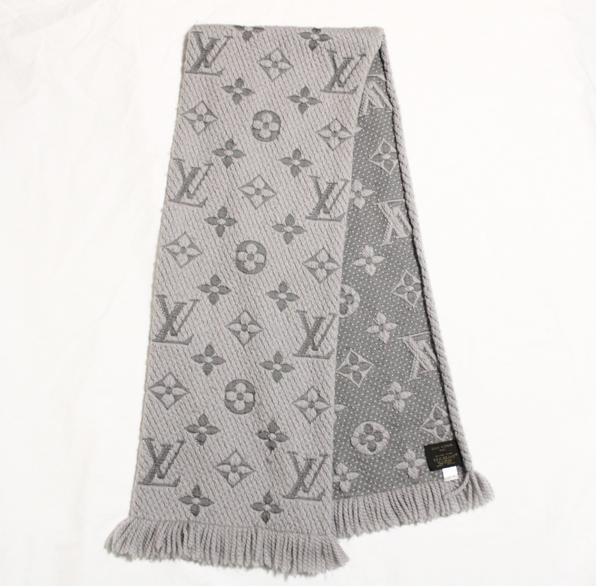 LOUIS VUITTON Vuitton Muffler Echarp Logomania Silk Wool Grey Muffler