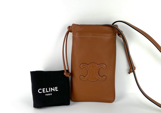 CELINE Drawstring Cuile Triomphe Leather Brown Shoulder Bag