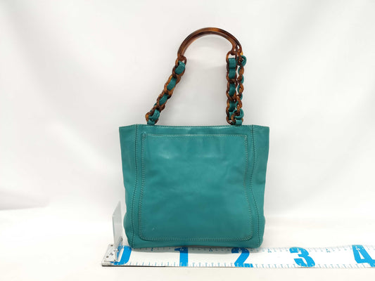 CHANEL Lambskin Plastic Chain Shoulder Bag with Coco Mark and Turquoise