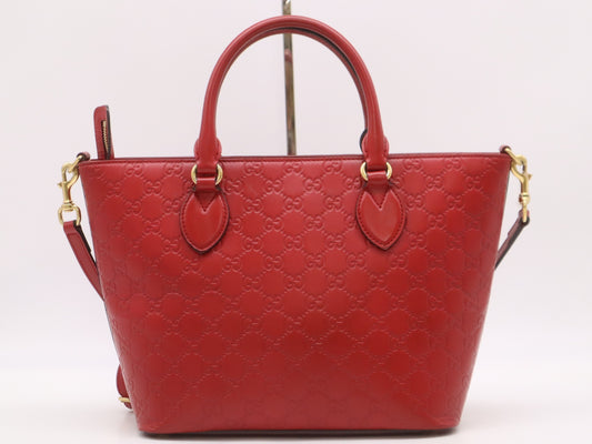 GUCCI 432124 Gucci Sima 2WAY Handbag Leather Red Handbag with Shoulder Strap