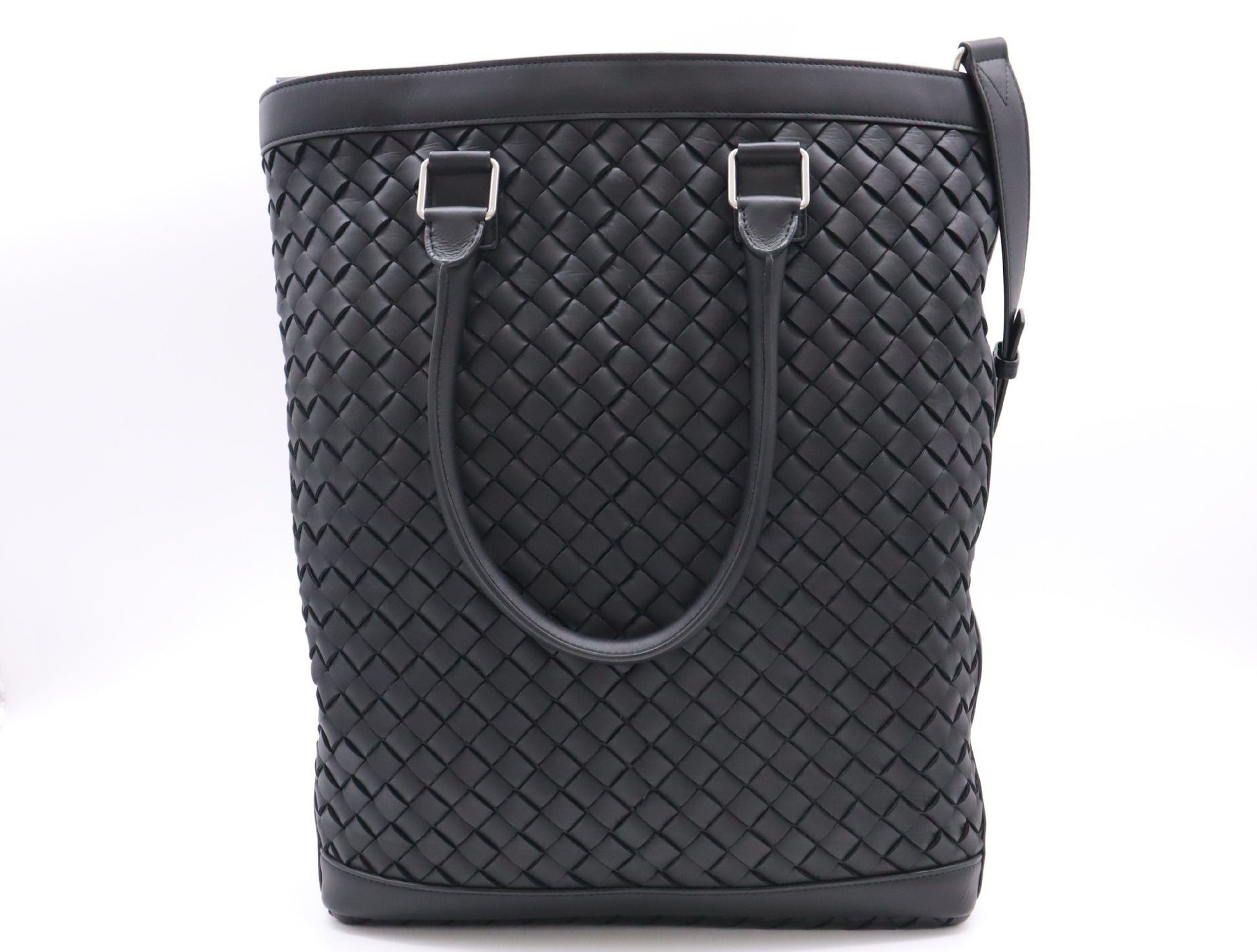 BOTTEGA VENETA Intrecciato Leather 2-WAY Bag Black No Serial with Storage Bag Tote Bag