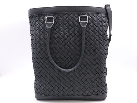 BOTTEGA VENETA Intrecciato Medium Leather 2-Way Tote Bag, Black, No Serial Number, Comes with Dust Bag