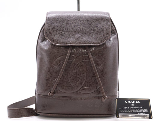 CHANEL Caviar Skin Cocomark Shoulder Bag with Brown Card Rucksack
