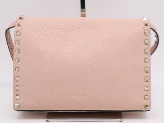VALENTINO 4W2B0181VSF Garavani Rock Stud Leather Shoulder Bag Pink Shoulder Bag
