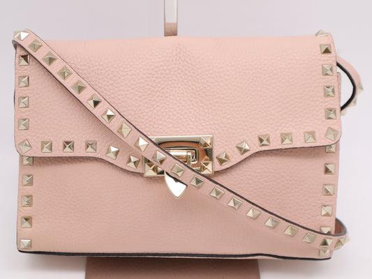 VALENTINO 4W2B0181VSF Garavani Rock Stud Leather Shoulder Bag Pink Shoulder Bag