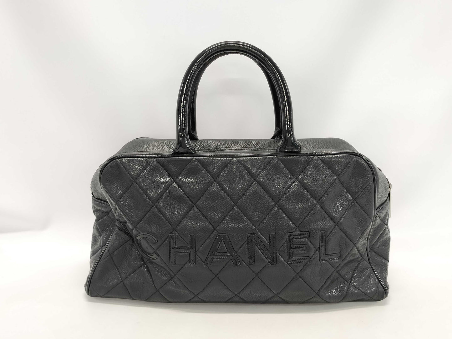 CHANEL Caviar Skin Bowling Bag Mini Boston Bag Matelasse Sterling Silver Hardware Black Seal 6206273 Boston Bag