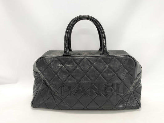 CHANEL Caviar Skin Bowling Bag Mini Boston Bag Matelasse Sterling Silver Hardware Black Seal 6206273 Boston Bag
