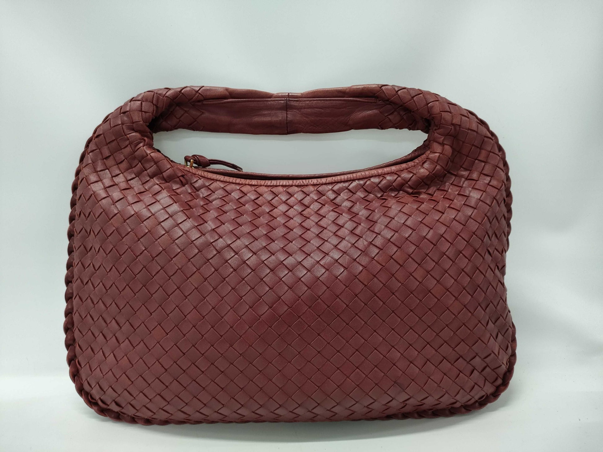 BOTTEGA VENETA Leather Intrecciato One-Shoulder Bag, Wine Red