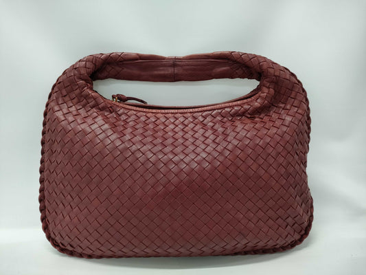 BOTTEGA VENETA Leather Intrecciato One-Shoulder Bag, Wine Red