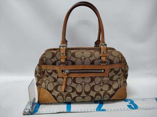 COACH 8K05 Signature Handbag Canvas Leather Beige Brown Handbag