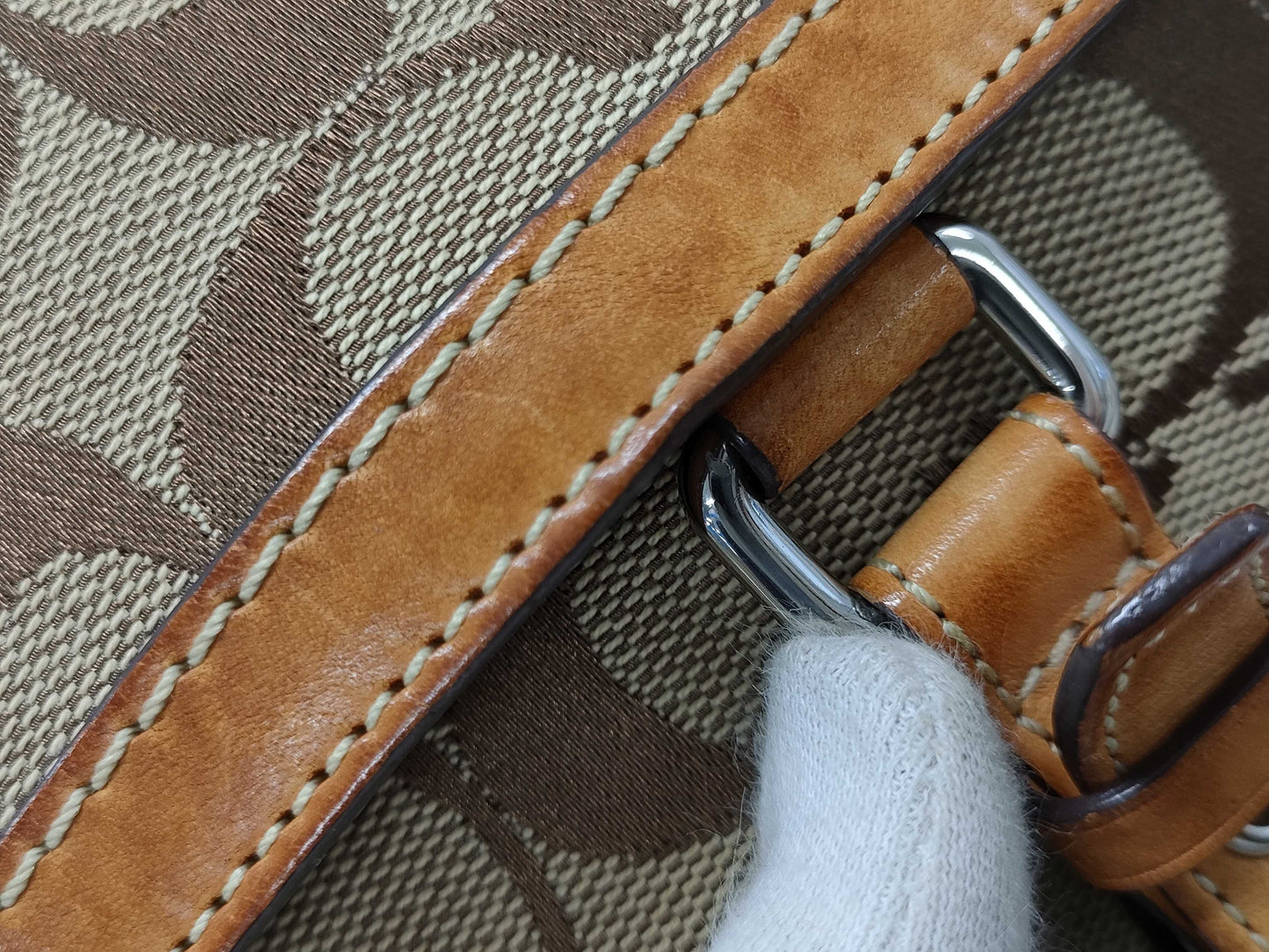 COACH 8K05 Signature Handbag Canvas Leather Beige Brown Handbag