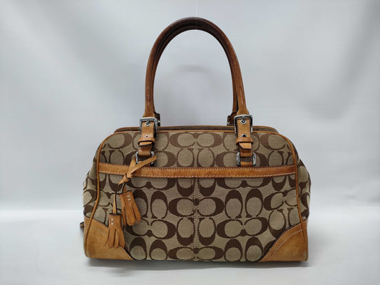 COACH 8K05 Signature Handbag Canvas Leather Beige Brown Handbag