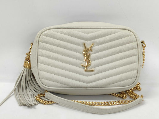 Yves Saint Laurent 612579 Leather Lou Chain Shoulder Bag in Ivory