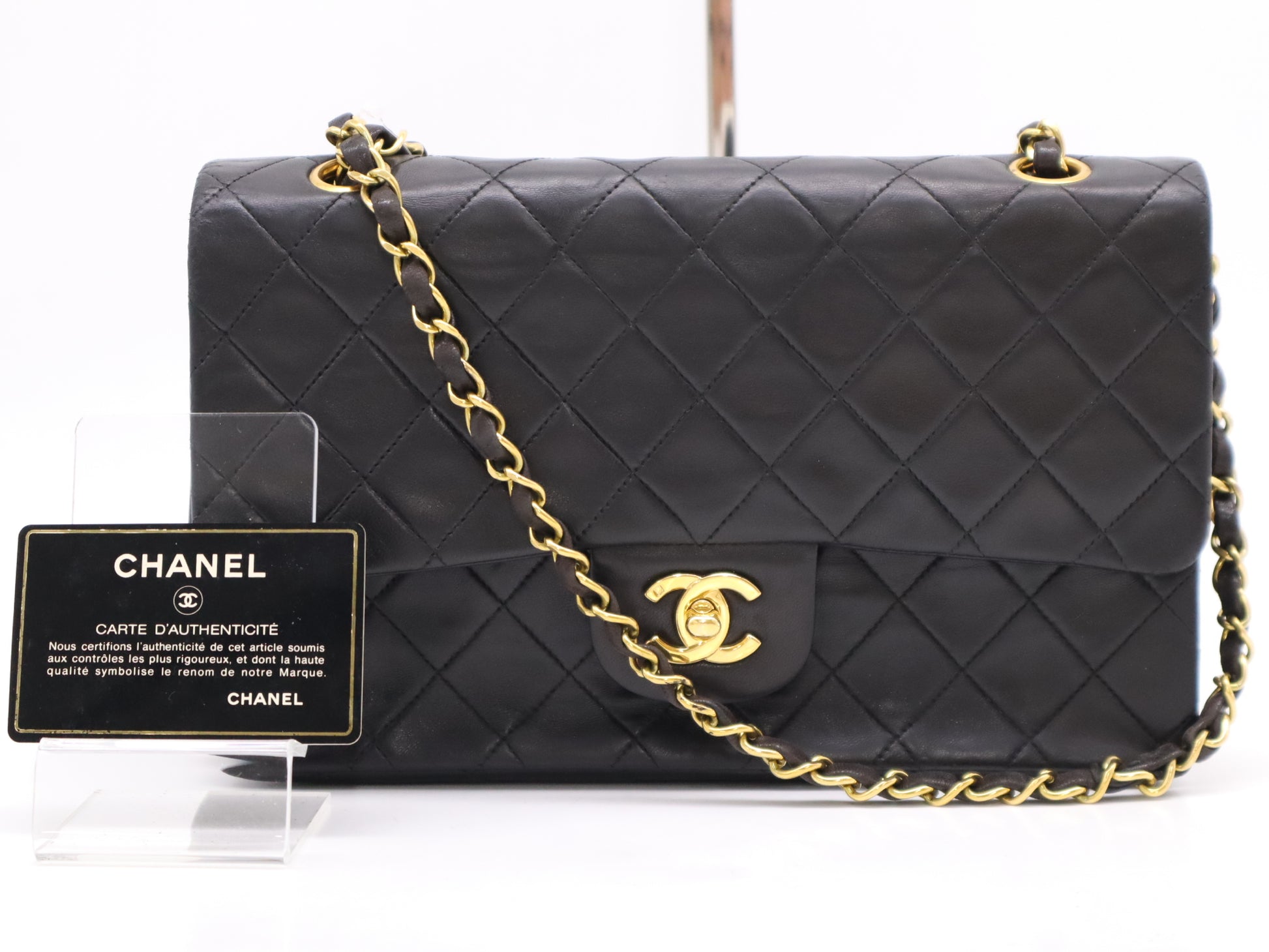 CHANEL Lambskin Matlassse Chain Shoulder Bag W Flap GD Hardware Black 3357145 Card Shoulder Bag