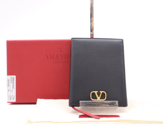 VALENTINO SW9P0S74ZXL Leather Card Case V Logo Black with Box & Storage Bag Notebook Cover