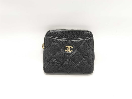 CHANEL Caviar Skin Matelasse Coin Case with GD Hardware, Black Seal, 31764776, Box and Dust Bag Included