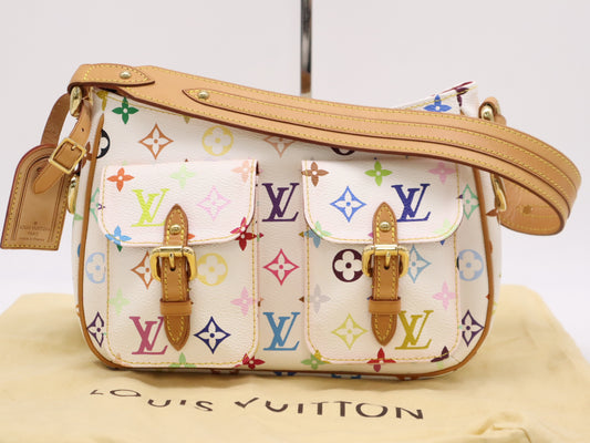 LOUIS VUITTON M40053 Monogram Multicolore Lodge Blanc PM Shoulder Bag with Name Tag and Dust Bag