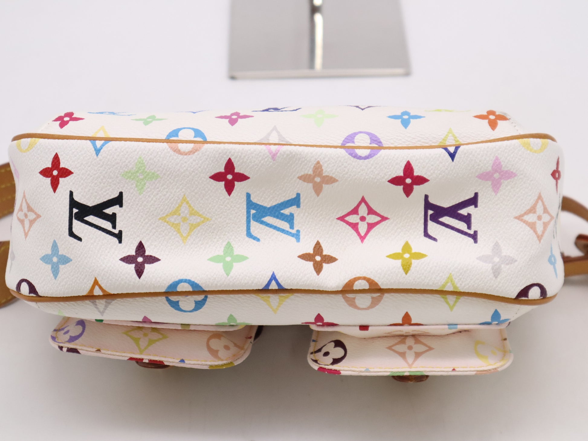 LOUIS VUITTON M40053 Monogram Multicolore Lodge Blanc PM Shoulder Bag with Name Tag and Dust Bag