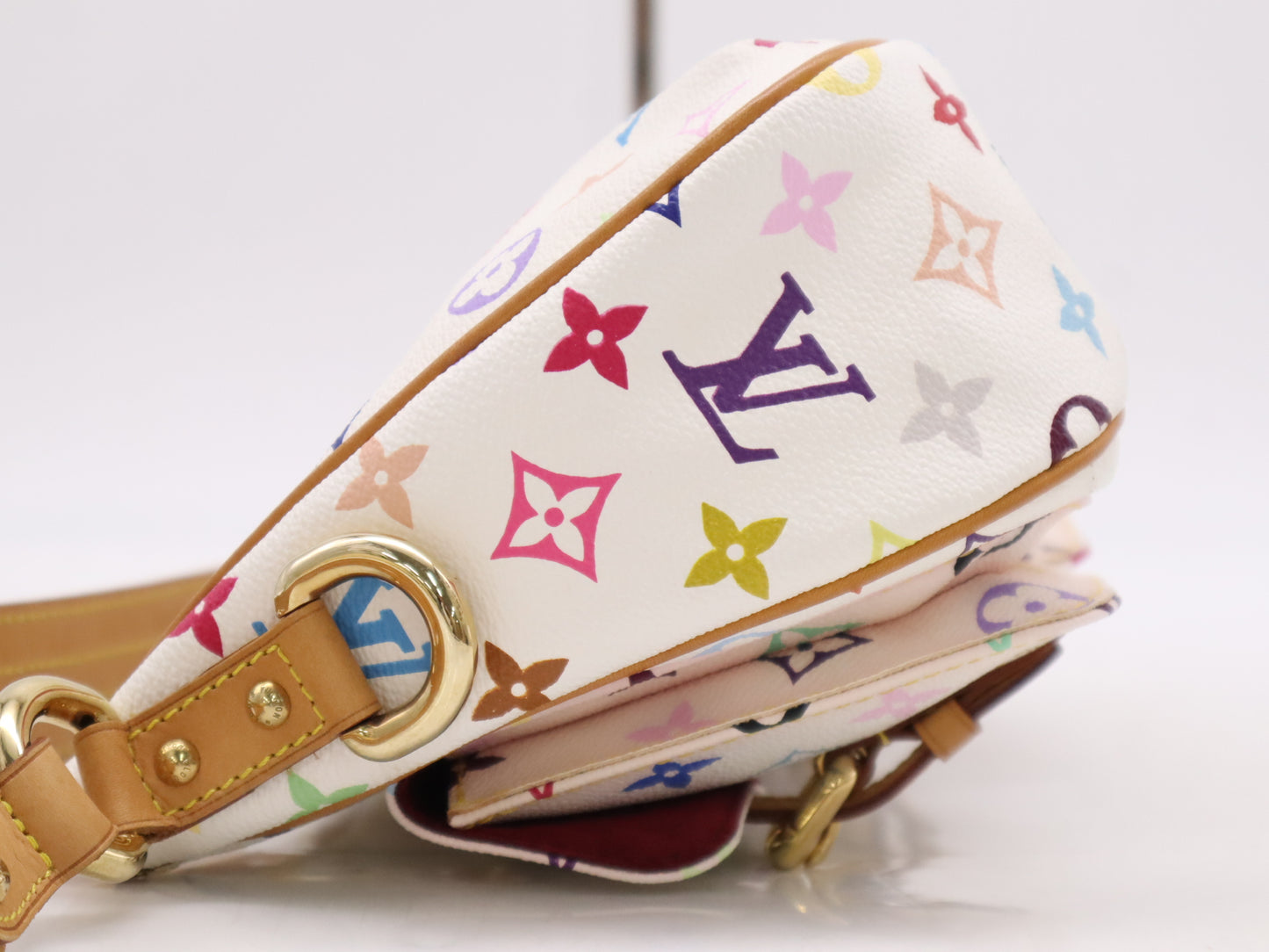 LOUIS VUITTON M40053 Monogram Multicolore Lodge Blanc PM Shoulder Bag with Name Tag and Dust Bag