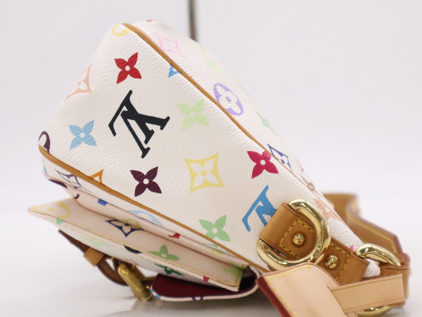 LOUIS VUITTON M40053 Monogram Multicolore Lodge Blanc PM Shoulder Bag with Name Tag and Dust Bag