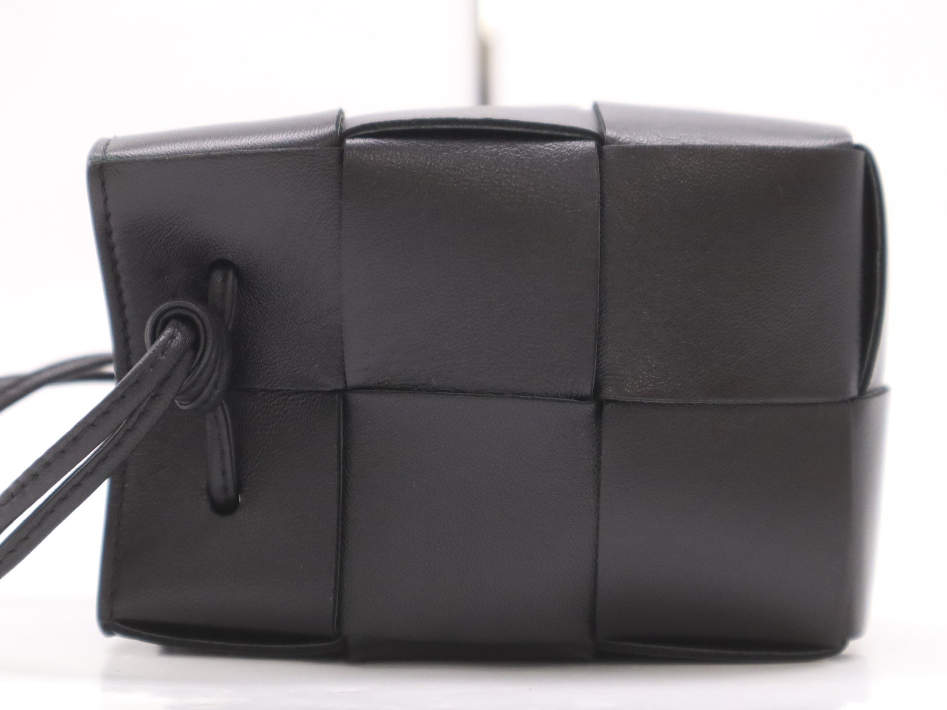 BOTTEGA VENETA Leather Intrecciato Cassette Mini Bag, Black, with Dust Bag, Shoulder Bag