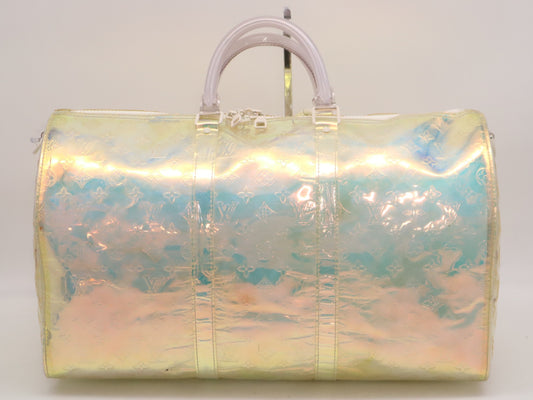LOUIS VUITTON M53271 Monogram Prism Keepall Bandouliere 50 Boston Bag with Name Tag, Poignier Design, and Shoulder Strap