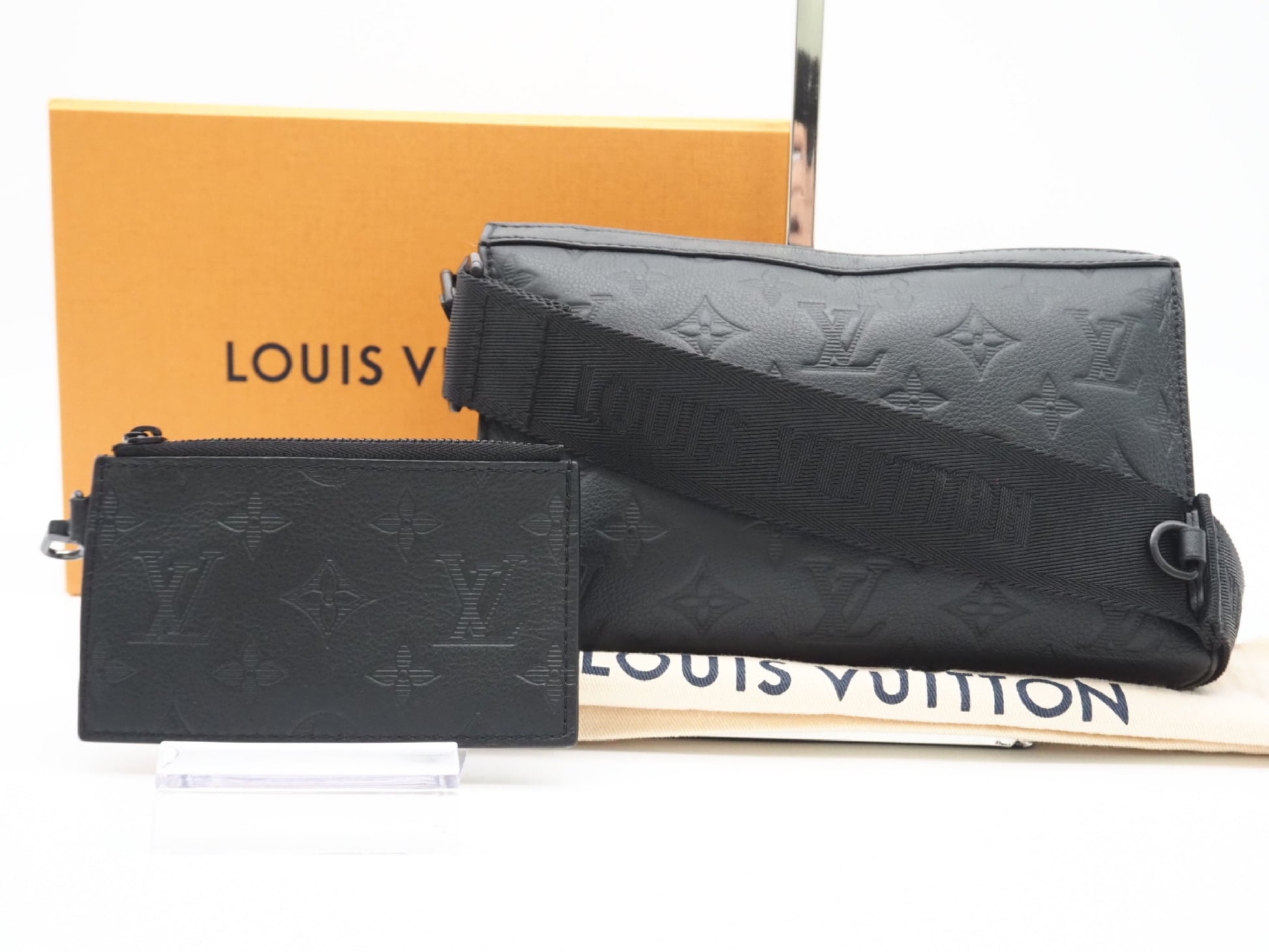 LOUIS VUITTON M81115 Monogram Shadow Gaston Wearable Wallet Noir RFID Enabled Shoulder Bag with Box, Dust Bag, and Shoulder Strap
