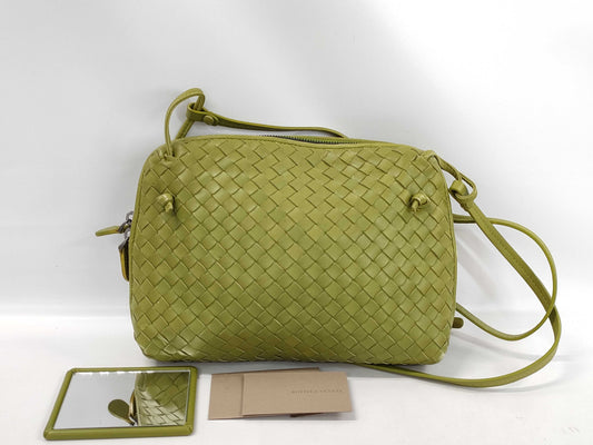 BOTTEGA VENETA Intrecciato Dini Shoulder Bag in Green Leather