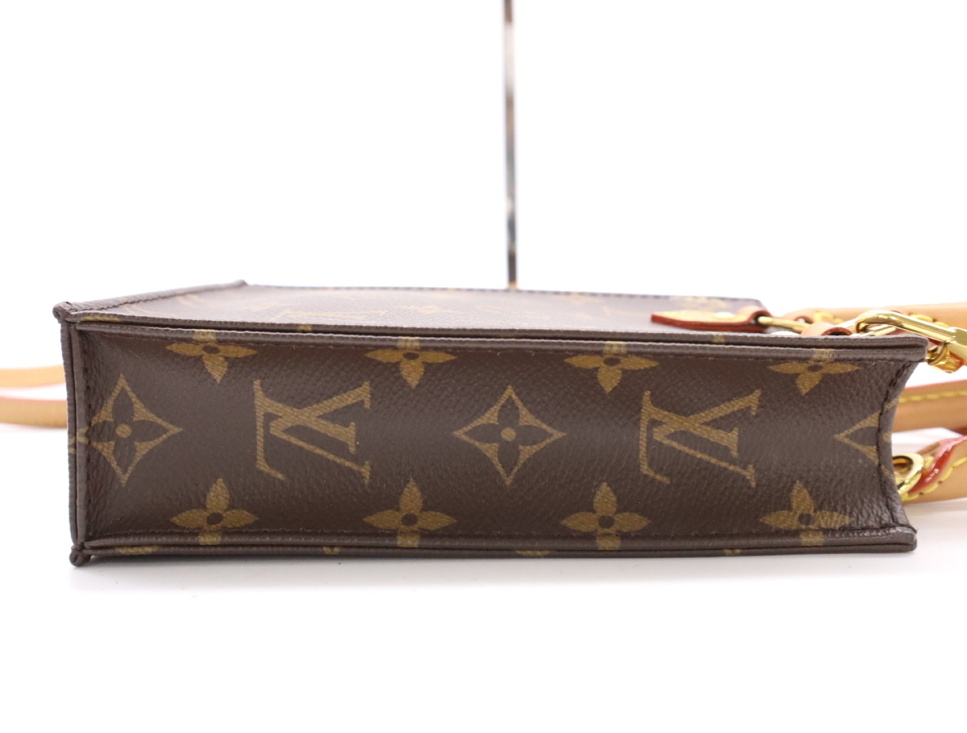 LOUIS VUITTON M81295 Monogram Petite Sac Plat Handbag, RFID Enabled, No Serial Tag, Dust Bag and Shoulder Strap Included