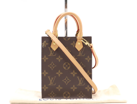 LOUIS VUITTON M81295 Monogram Petite Sac Plat Handbag, RFID Enabled, No Serial Tag, Dust Bag and Shoulder Strap Included