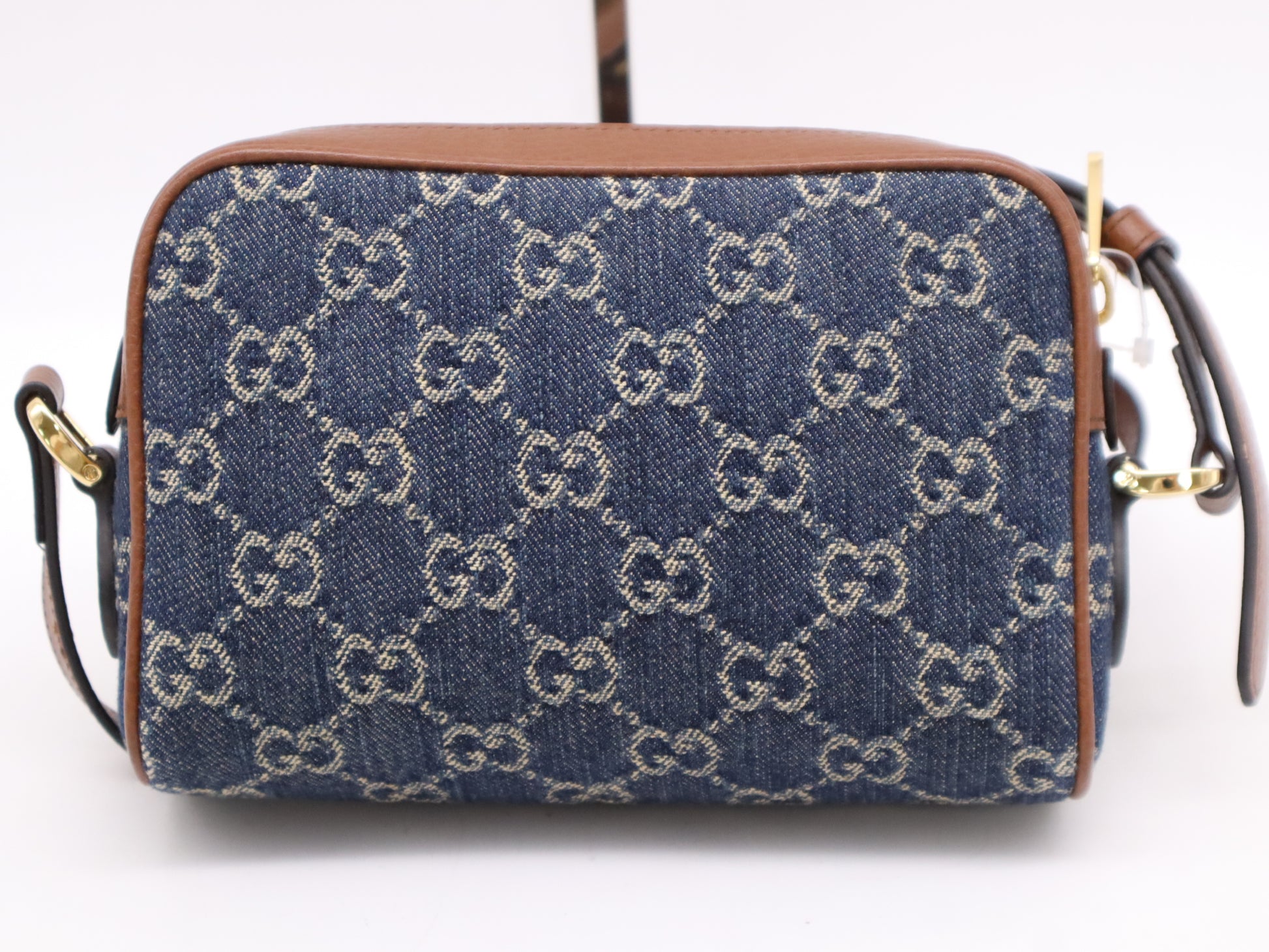 GUCCI 493075 GG Jacquard Denim Shoulder Bag Blue Brown Shoulder Bag