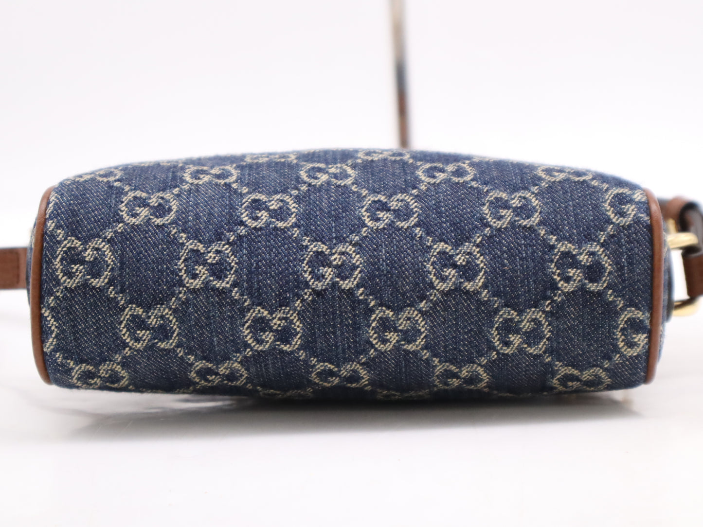 GUCCI 493075 GG Jacquard Denim Shoulder Bag Blue Brown Shoulder Bag