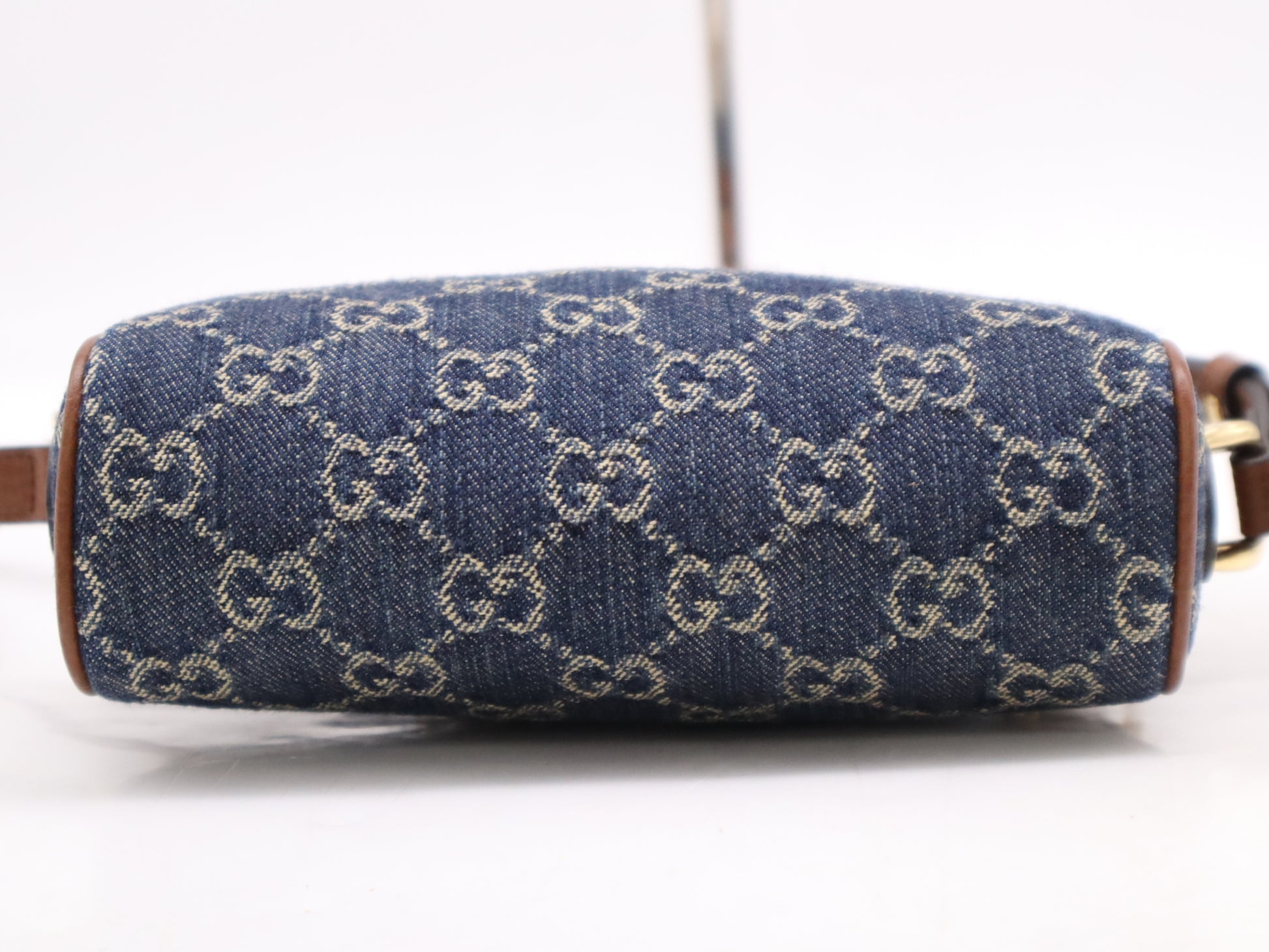 GUCCI 493075 GG Jacquard Denim Shoulder Bag Blue Brown Shoulder Bag