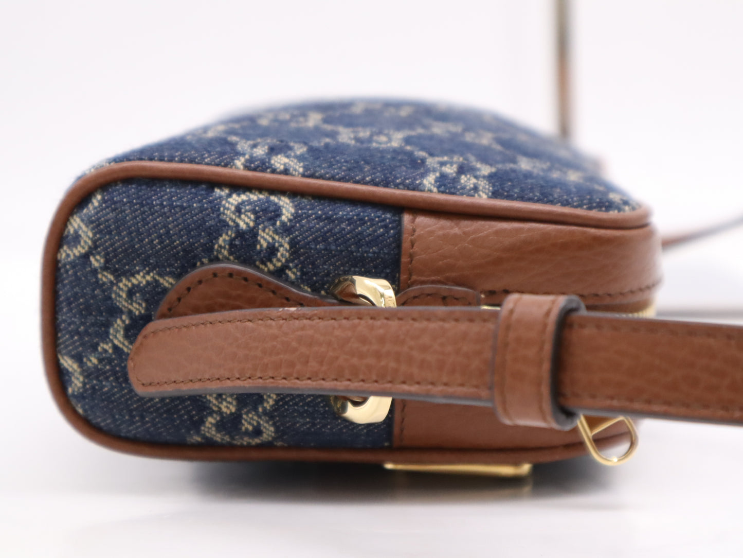 GUCCI 493075 GG Jacquard Denim Shoulder Bag Blue Brown Shoulder Bag