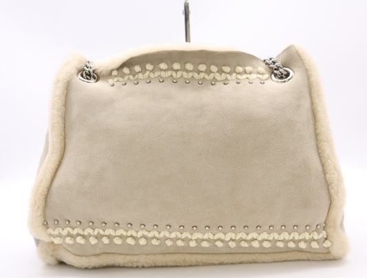 GUCCI 308982 Mouton Soho Boa Chain Shoulder Tote Bag in Gray and Beige with Dust Bag, Pouch, and Charm