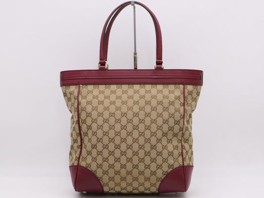 GUCCI 257062 GG Canvas Mayfair Tote Bag Beige Purple Tote Bag