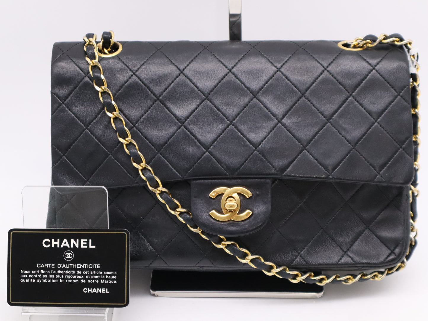 CHANEL Matelasse 25 Double Flap Double Chain GD Hardware Black Seal Card 1356719 Shoulder Bag