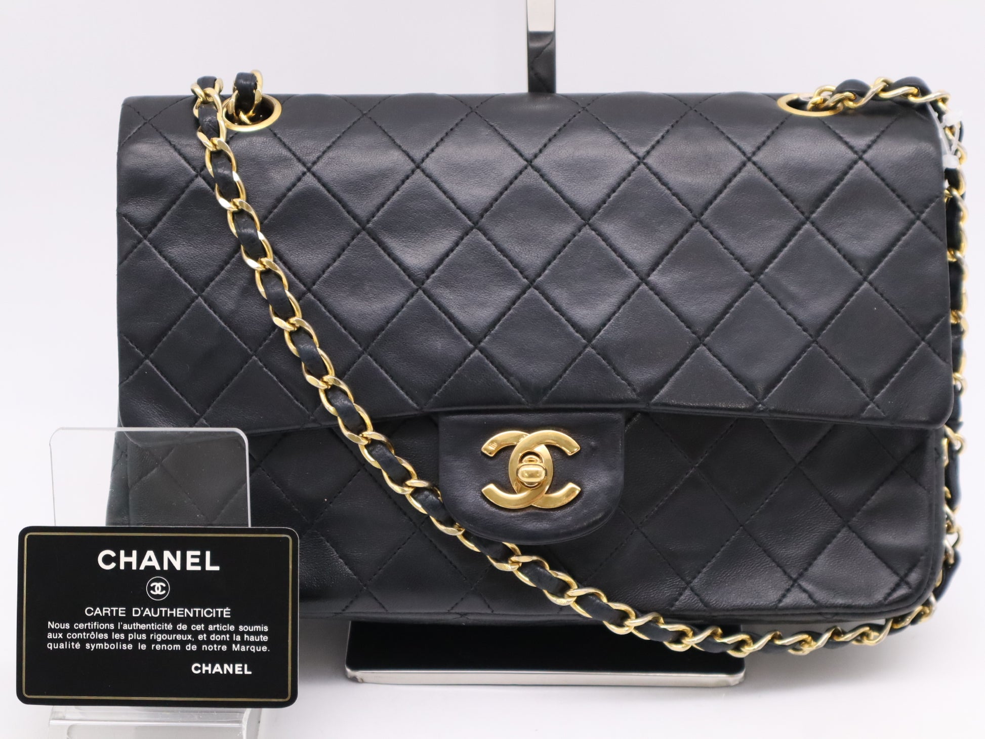 CHANEL Matelasse 25 Double Flap Double Chain GD Hardware Black Seal Card 1356719 Shoulder Bag