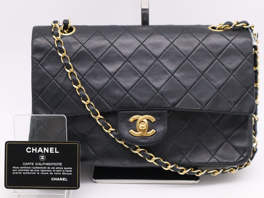 CHANEL Matelasse 25 Double Flap Double Chain GD Hardware Black Seal Card 1356719 Shoulder Bag
