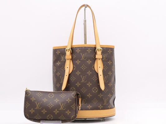 LOUIS VUITTON M42238 Monogram Bucket PM Tote Bag with Pouch
