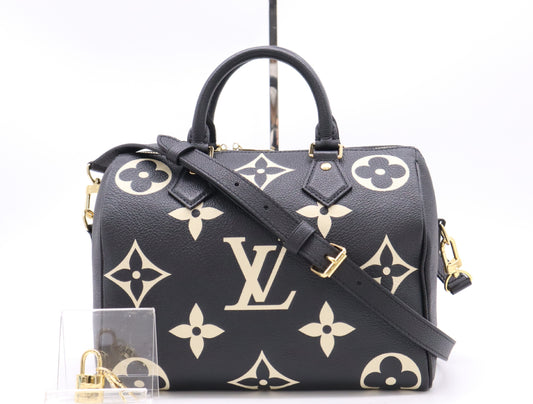 LOUIS VUITTON M58947 Empreinte Speedy 25 Bandouliere Two-Tone Handbag, RFID Verified, Includes Padlock, Two Keys, Shoulder Strap, and Dust Bag