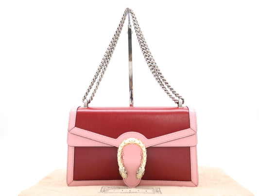 GUCCI 400249 Bicolor Dionysus Chain Shoulder Bag in Pink and Red Leather with Dust Bag