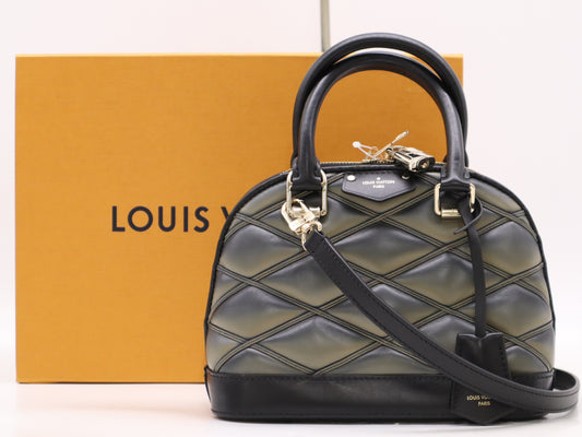 LOUIS VUITTON M23576 Leather Alma BB Maltage Handbag, RFID Verified, Includes Shoulder Strap, Box, Padlock, Two Keys, and Cloche