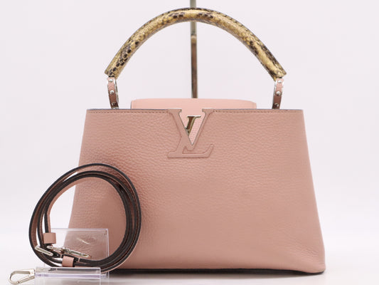 LOUIS VUITTON M52451 Taurillon Leather Capucines BB Handbag in Pink with Shoulder Strap