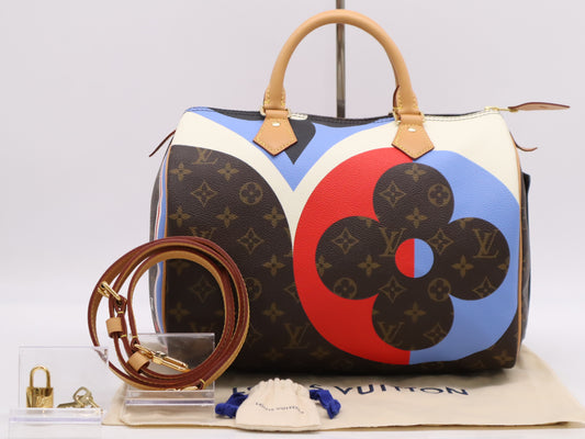 LOUIS VUITTON M57451 Monogram Game On Collection Speedy Bandouliere 30 RFID Verified Handbag with Shoulder Strap, Padlock, Two Keys, and Dust Bag