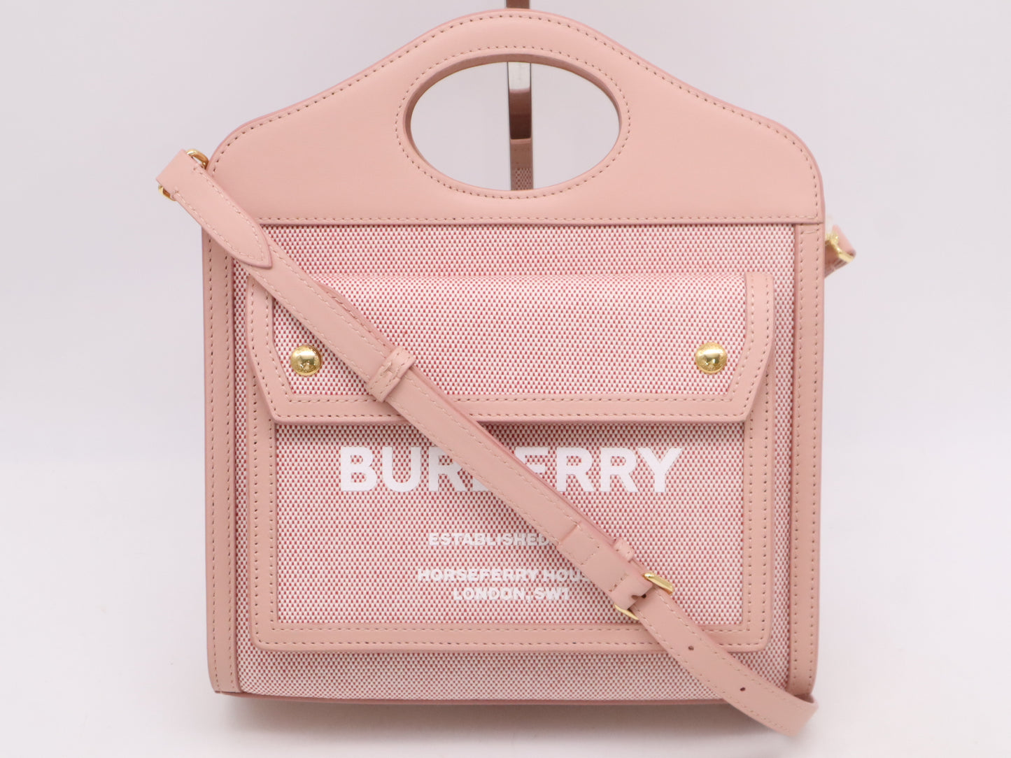 BURBERRY 80317461 Canvas Leather Mini Pocket Bag, Pink, 2-way Shoulder Bag with Shoulder Strap, Handbag